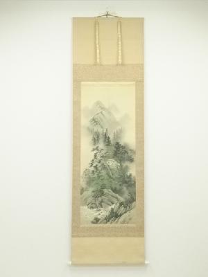 内田幸堂筆　彩色山水　静山流水　肉筆絹本掛軸（共箱・二重箱）